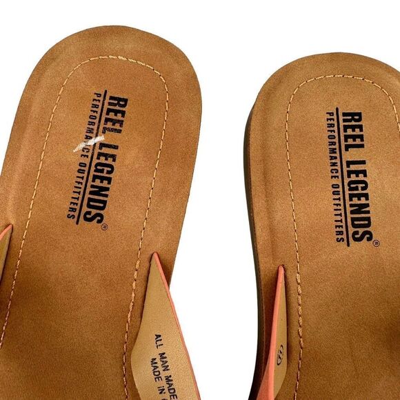 Reel Legends Thong Flip Flops Womens Size 11 Coral Orange Faux Leather Casual - Picture 4 of 6